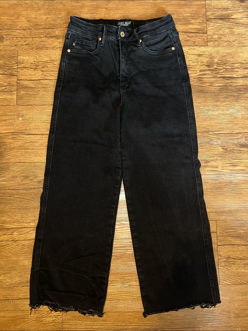 Judy Blue Black High-Rise Wide Leg Crop Jeans with Raw Hem